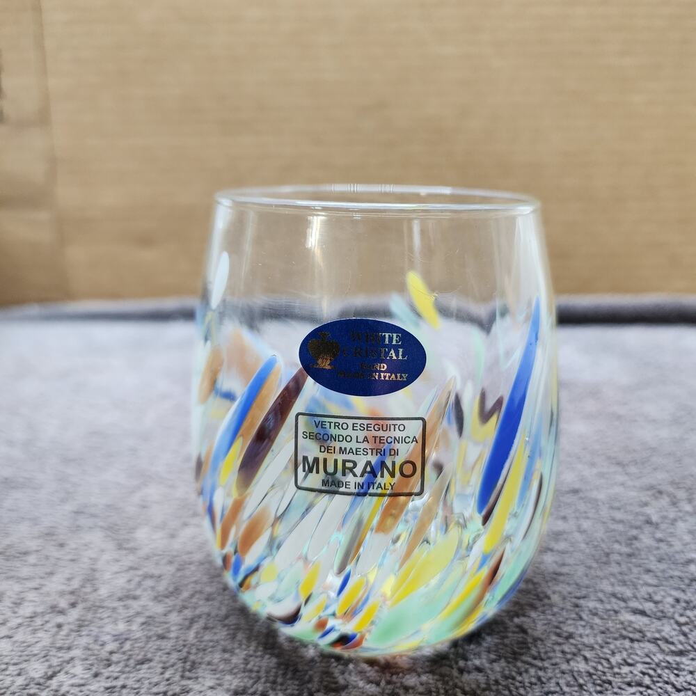Murano Italy color swirl art glass tumbler V
